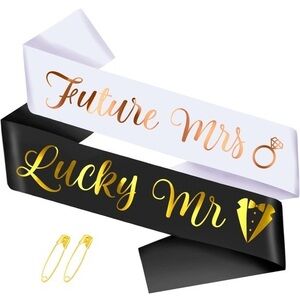 Future Mrs and Lucky Mr Sash Set - White and Black